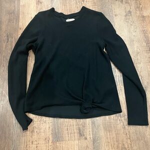 Madewell Texture & Thread Jacquard Knot-Front Top Black Ribbed